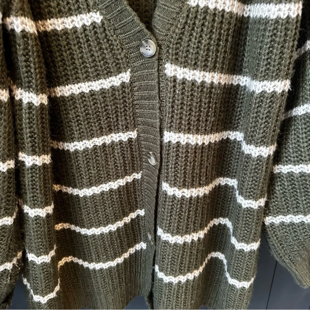 Grampa Core Oversized Slouchy Olive White Striped Sweater sz S‎